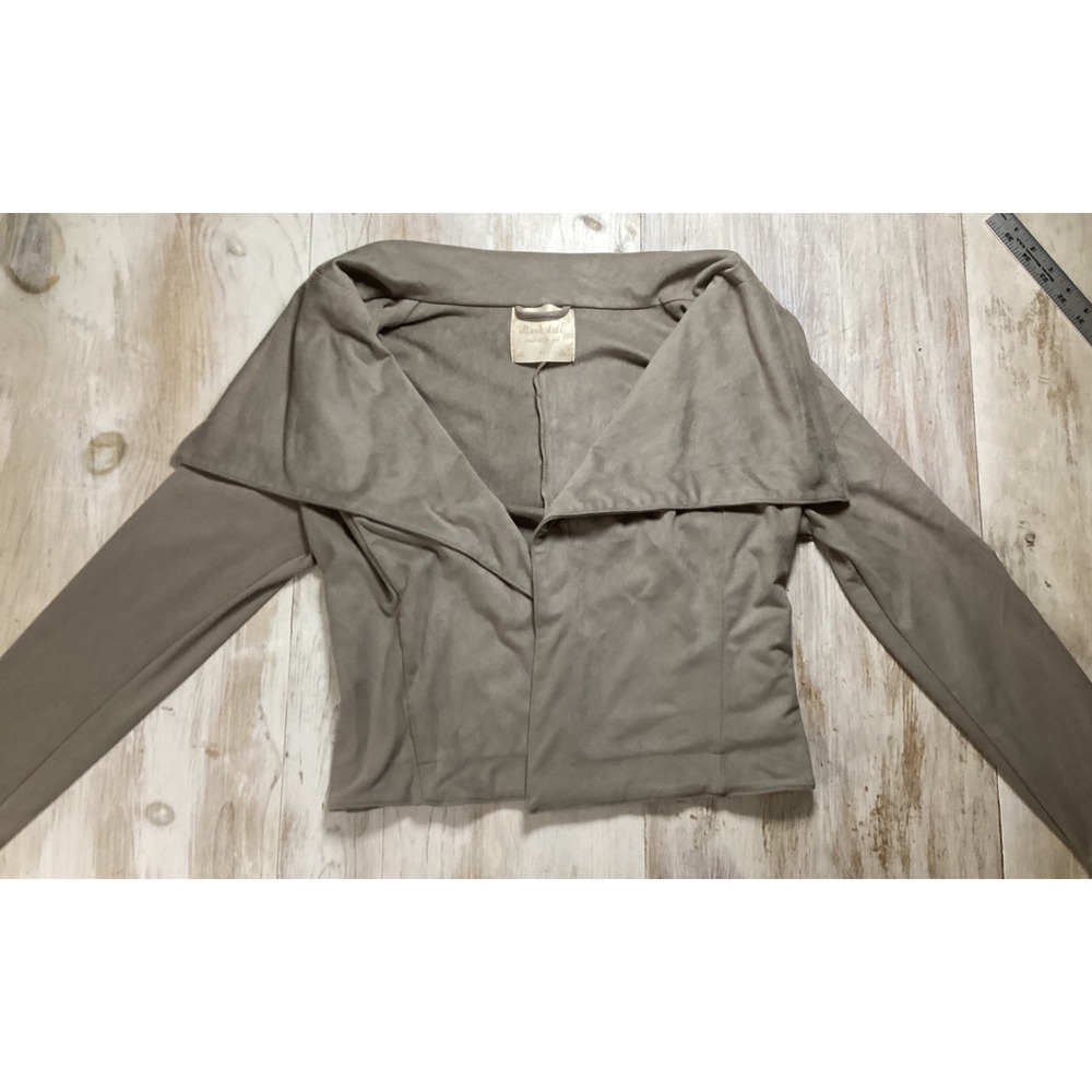 Altar'd State Womens Faux Suede Draped Open Front Jacket Taupe Gray Size M